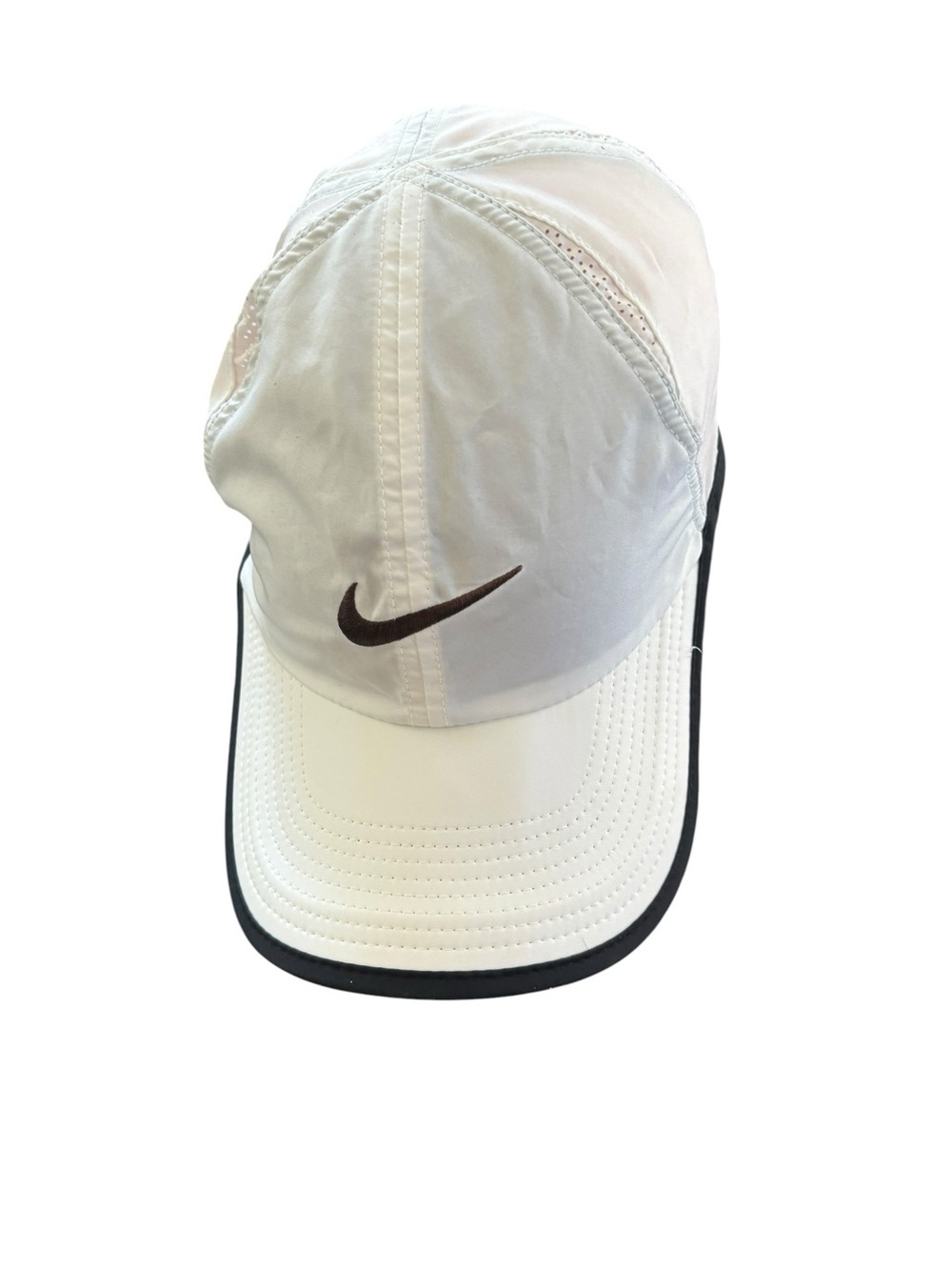Nike Dri-Fit Featherlight White Black Running Cap Adjust Lightweight Tennis OS